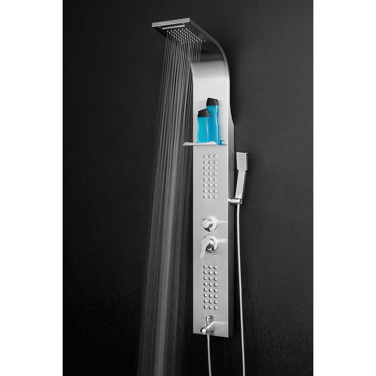 AKDY 63 Stainless Steel Thermostatic Rainfall Waterfall Style Multi-Function Shower Tower Panel Massage System w//Handheld Wand
